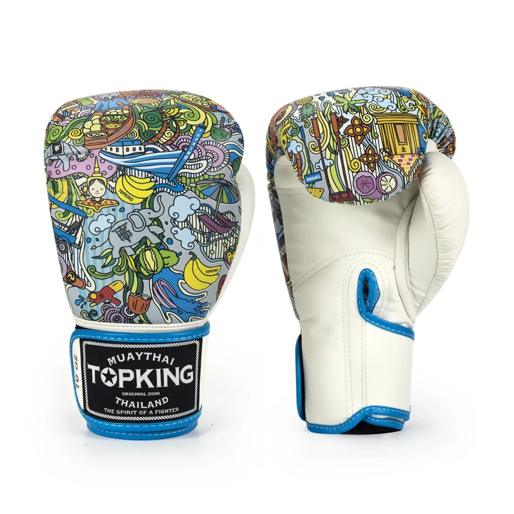 Top King TKBGCT-1T1 Thai Culture White Muay Thai Boxing Gloves